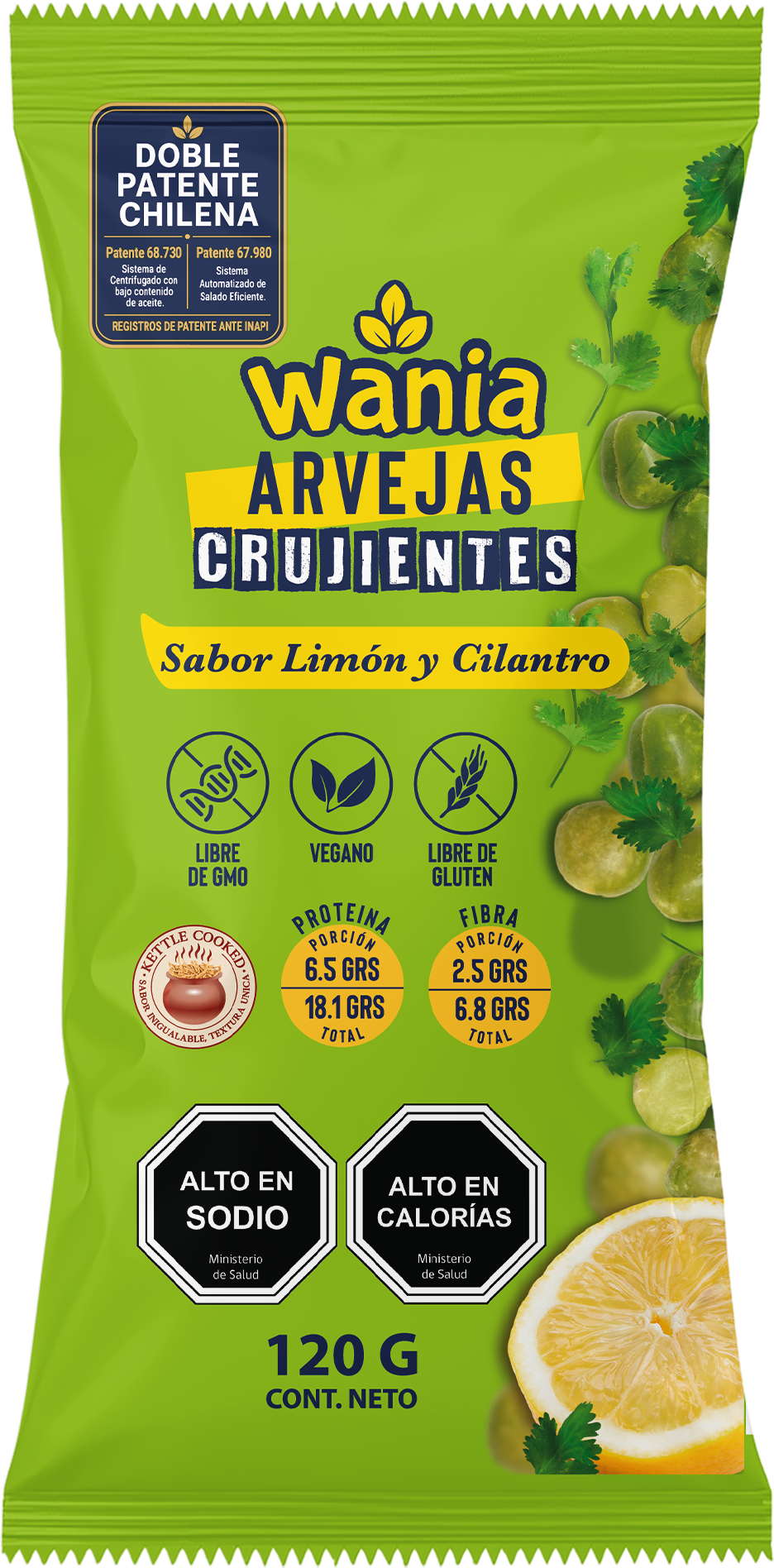 Wania Arvejas Crujientes con Sabor a Limón y Cilantro 120 g (12 Unidades) - Imagen 2
